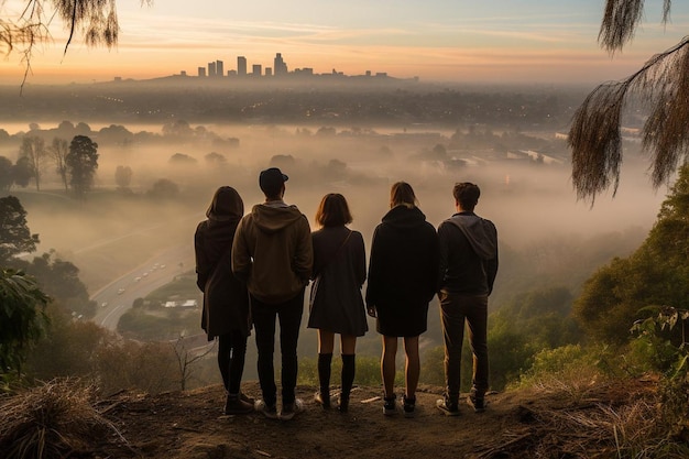 Freunde wandern durch die Hügel von Los Angeles