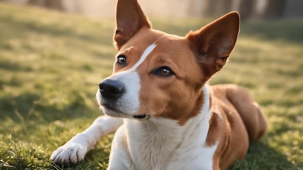 Freundlicher, intelligenter Basenji-Hund, der seine Pfote in der Nähe von Weiß isoliert