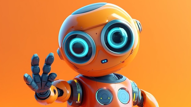 Freundlicher, positiver, süßer, orangefarbener Cartoon-Roboter mit lächelndem Gesicht