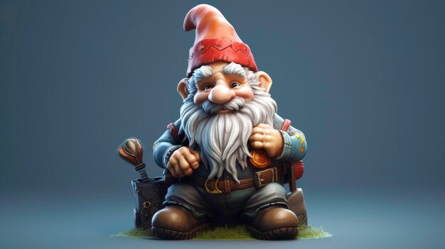 Freundlicher und fröhlicher Gnome in 3D-Illustration, erzeugt von KI