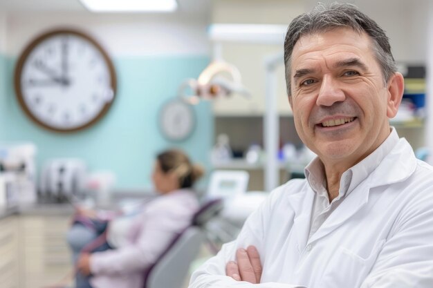 Freundlicher Zahnarzt in der Klinik