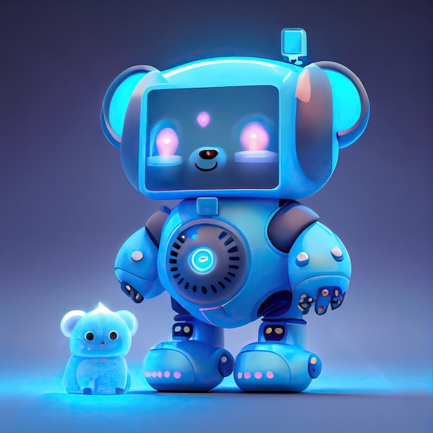 Freundliches blaues Roboterspielzeug mit Bärenohren und niedlichem Kawaii-Stil