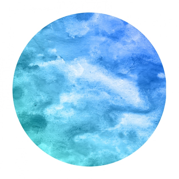 Fria mão azul desenhada textura de quadro circular aquarela com manchas
