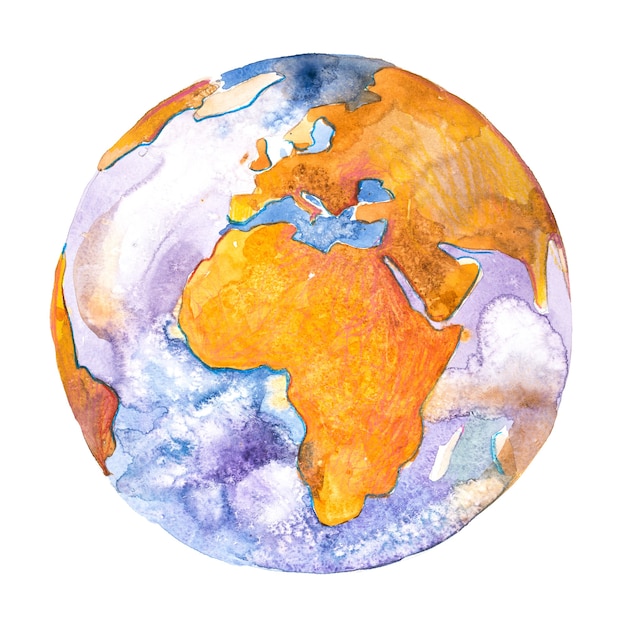 África no globo. Planeta Terra. Aquarela.