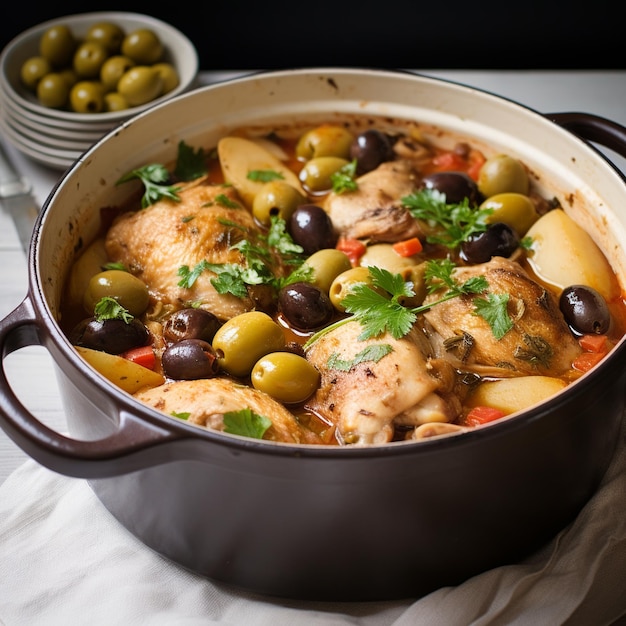 Fricas de Pollo estilo cubano estofado de pollo con patatas y aceitunas