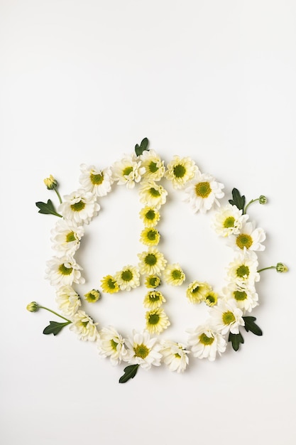 Friedenssymbol aus weißen Blumen auf hellem Hintergrund