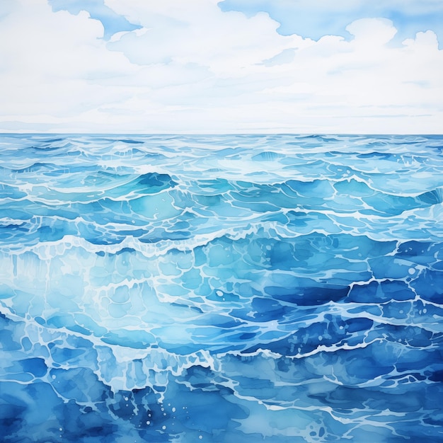 Friedliche Aquarellszene des blauen Meeres
