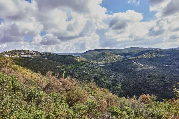 Friedliche grüne Hügel und eine bewölkte blaue Himmelslandschaft mit lebendigen Farben