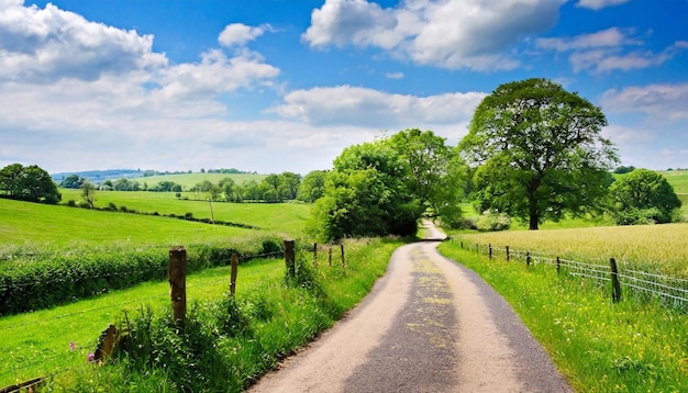 Friedliche ländliche Landschaft mit grüner Natur und einer Straße