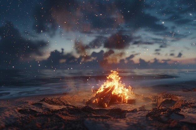 Friedliche Lagerfeuer am Strand unter sternenfrohem Himmel Okt.