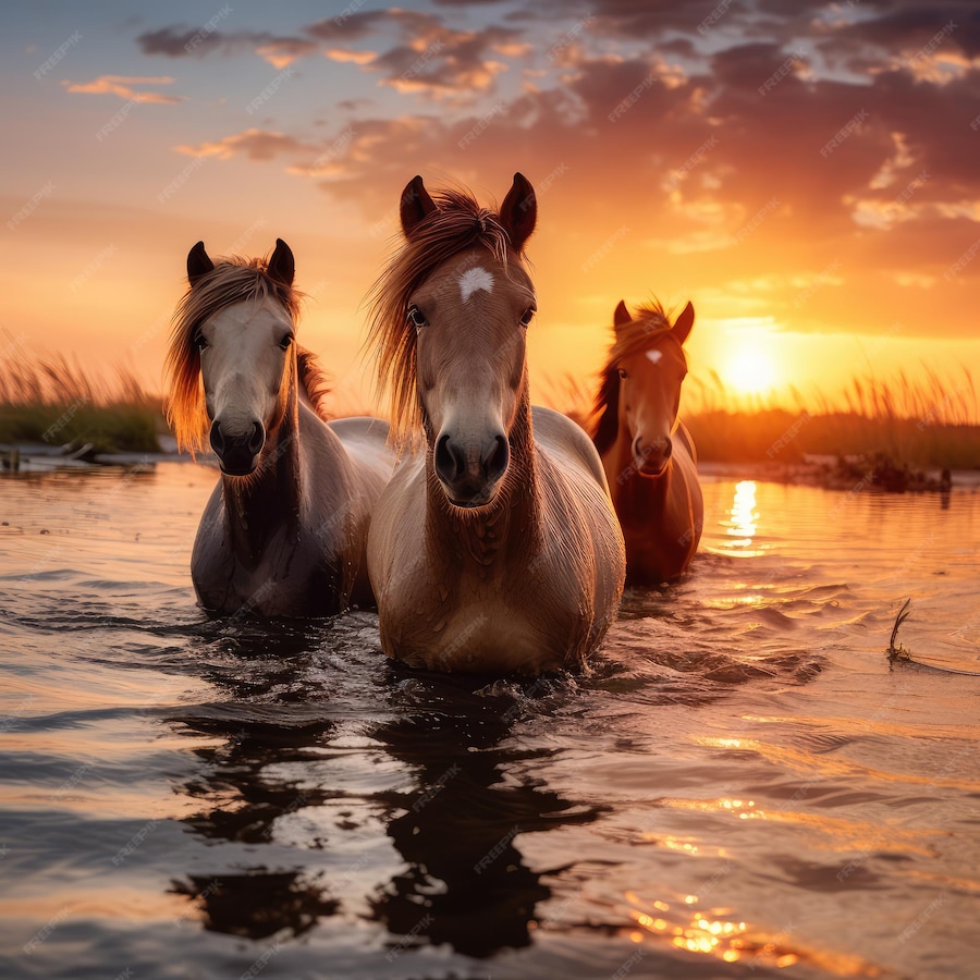 Friedliche süße Pferde in der Natur Premium Foto