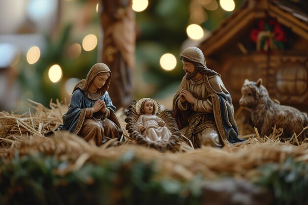 Foto friedliche weihnachtsszene, die das wesen von weihnachten und der geburt jesu einfängt