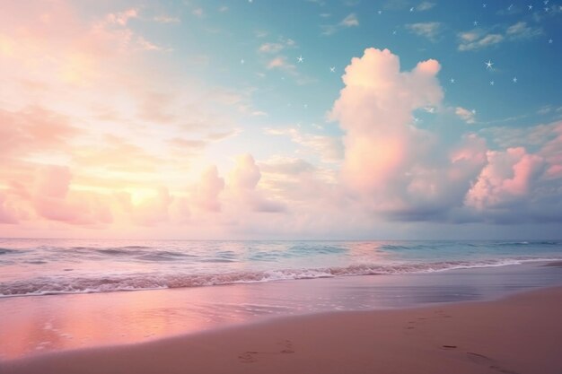 Friedlicher pastellfarbener Strand bei Sonnenaufgang während der Pandemie