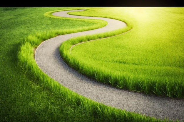 Foto friedliches grünes feld mit einem kurvenreichen pfad generative ki