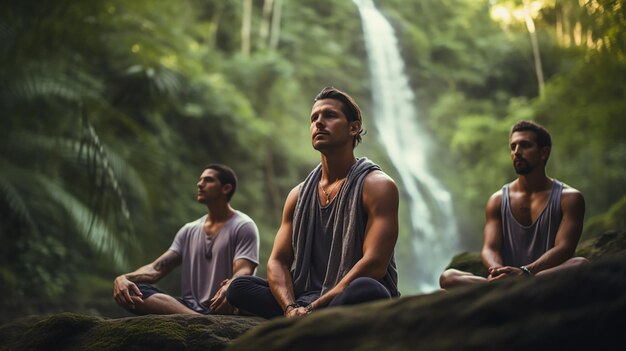 Foto friedliches yoga in der natur mit herzerwärmendem thema