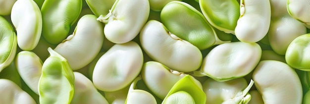 Frijoles en el campo fresco de primavera Frijoles de fava con tics blancos y verdes en el fondo de la dieta