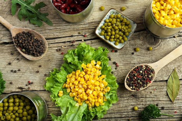 Frijoles de guisantes de maíz enlatados