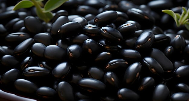 frijoles negros en una mesa de pizarra negra