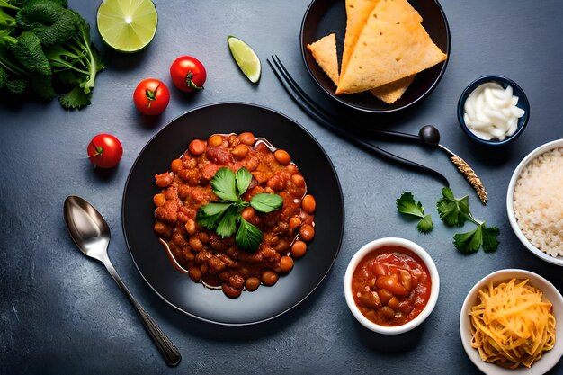 Foto frijoles en un plato con un tenedor y un cuchillo.