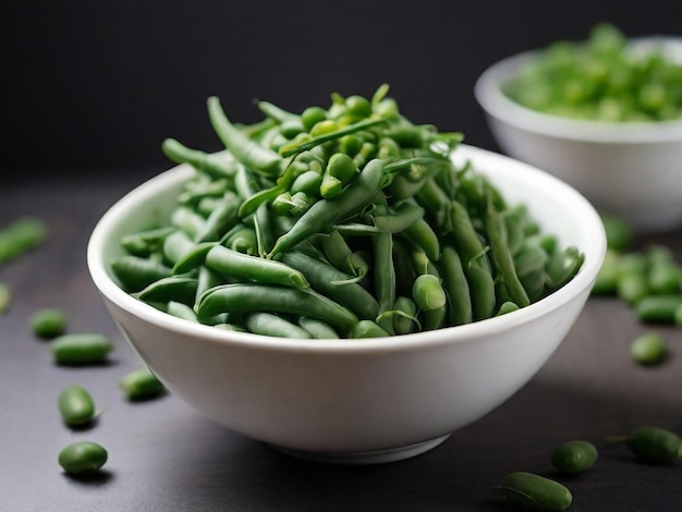 Frijoles verdes brotes frescos taza blanca alimentos saludables ar c