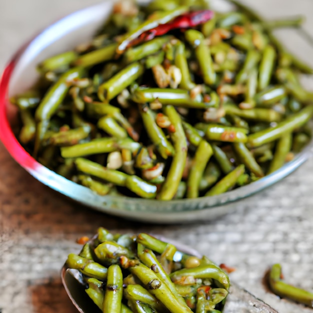 Frijoles verdes secos y fritos