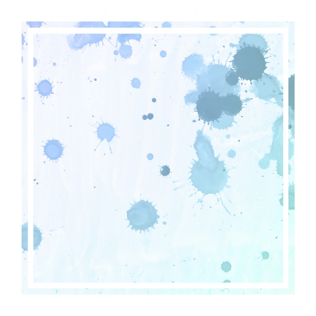 Frío azul dibujado a mano acuarela marco rectangular textura de fondo con manchas