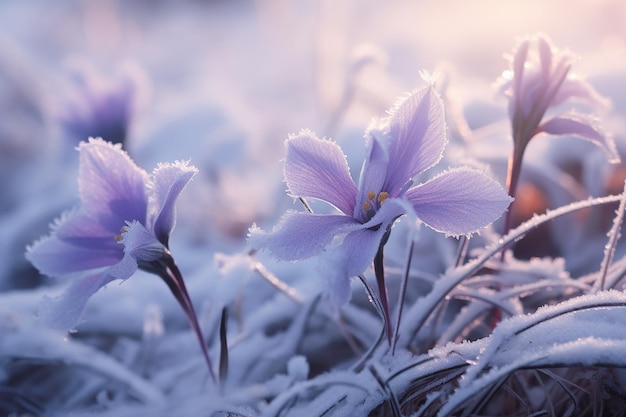 El frío en la delicada flor violeta