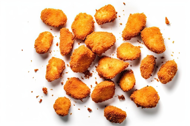 Frisch aus dem Ofen, knusprige Hühnernuggets auf weißem Hintergrund