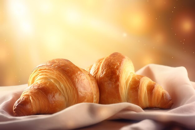 Frisch gebackene Croissants auf einem verschwommenen Hintergrund