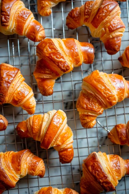 frisch gebackene Croissants auf einer Bäckpfanne