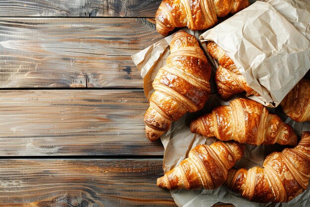 Frisch gebackene Croissants auf Holzgrund