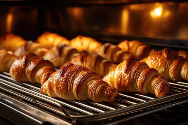 Foto frisch gebackene croissants im backofen