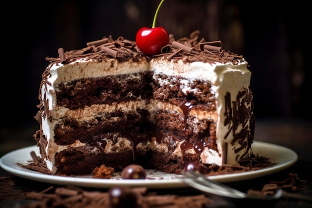 Frisch gebackene Schwarzwälder Kirschtorte serviert auf einem Teller