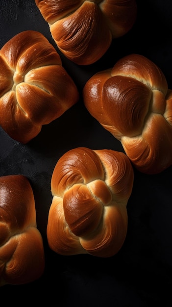 Frisch gebackenes Brioche-Brot im vertikalen Hintergrund