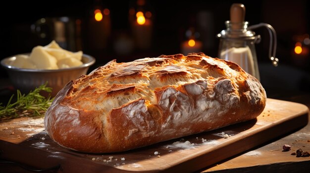 Frisch gebackenes handwerkliches Brot auf einer Schieferplatte