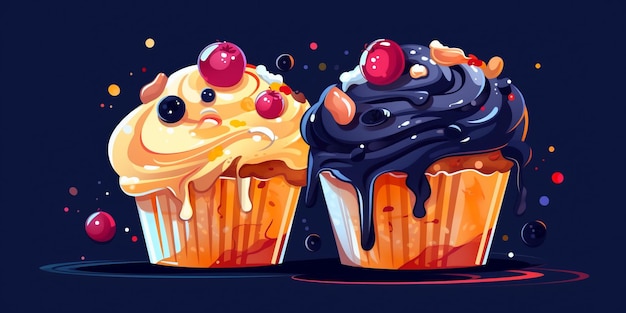 Frisch gebackenes Muffingebäck Horizontal modische Illustration
