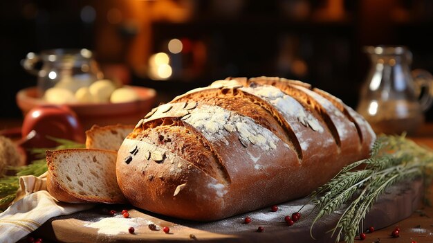 Frisch gebackenes traditionelles Brot auf Holztabelle Haferbrei