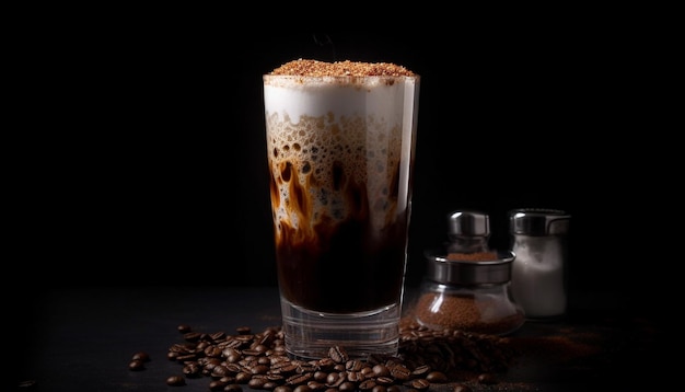 Frisch gebrauter Kaffee in einem von künstlicher Intelligenz erzeugten schaumigen Becher