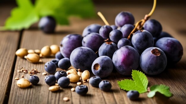 Foto frisch geernte blaubeeren auf einem rustikalen holztisch