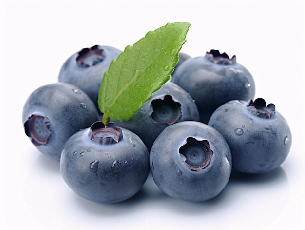 Frisch gepflückte Blaubeeren mit einem lebendigen Blatt, leicht zugängliches Archivbild, generiert von KI