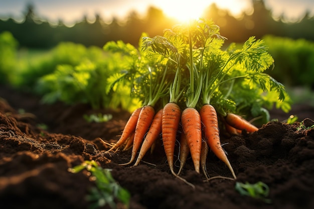 Frisch gepflückte Karotten auf dem Boden auf einem Feld eines landwirtschaftlichen Landwirtschafts- und Gemüsebau-Konzepts