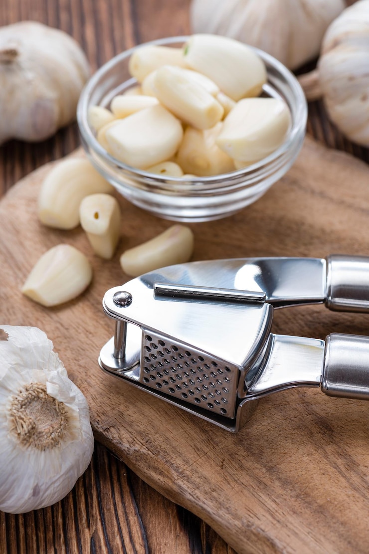 Foto frisch gepresster knoblauch