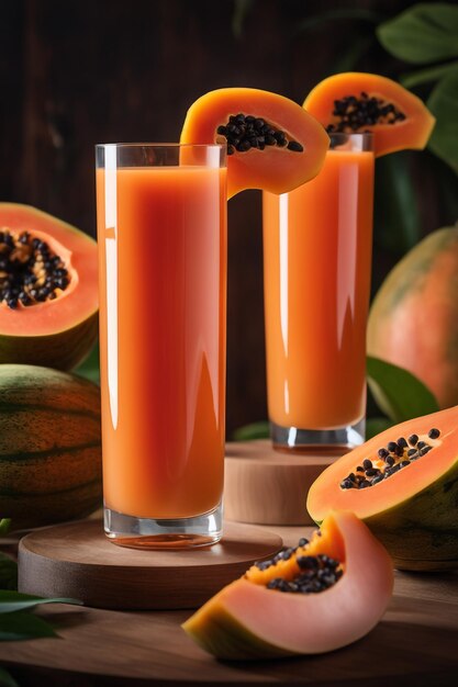 Foto frisch gepresster papaya-saft in einem glas gesundes getränk