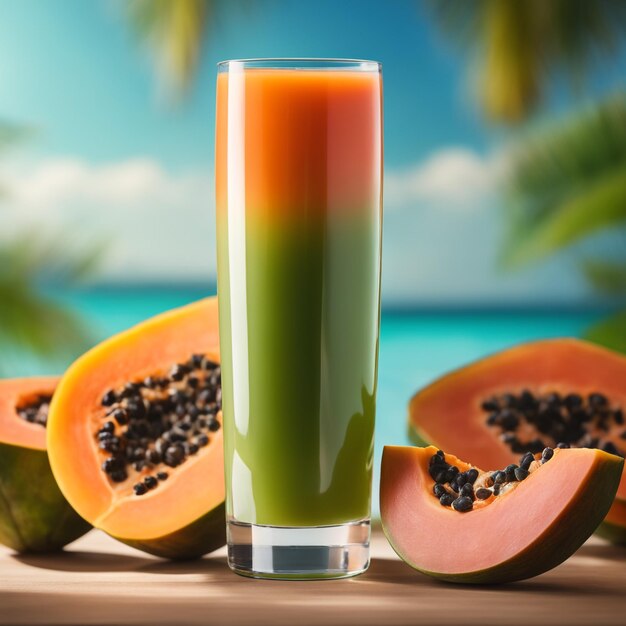 Foto frisch gepresster papaya-saft in einem glas gesundes getränk