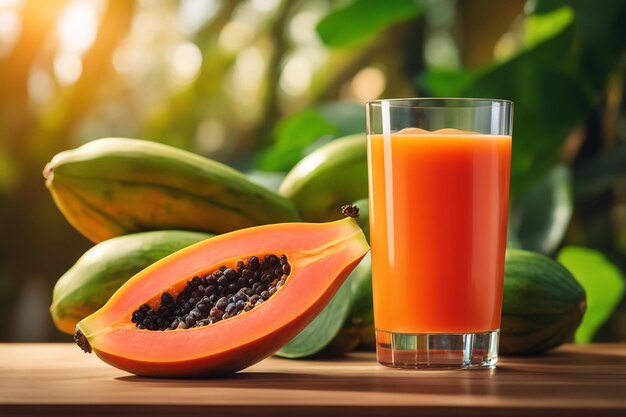 Foto frisch gepresster papaya-saft in einem glas gesundes getränk