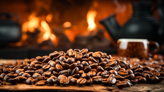 Frisch geröstete Kaffeebohnen auf einem rustikalen Holztisch