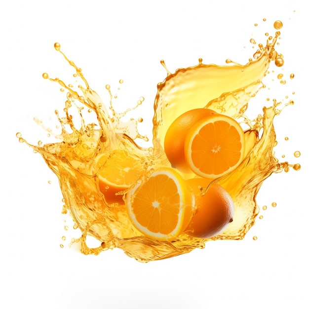 Frisch geschnittene Orange mit einem Splash auf weißem Hintergrund