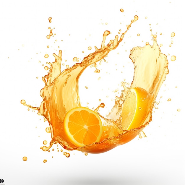 Foto frisch geschnittene orange mit einem splash auf weißem hintergrund