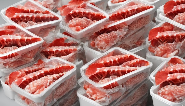 Frisch geschnittenes rotes Fleisch in Plastikfolie, bereit zum Verpacken