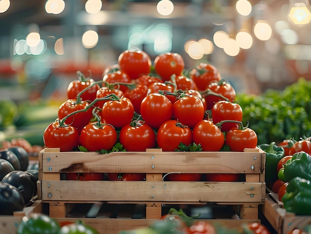 Frisch reife Tomaten im Hintergrund des Ladens